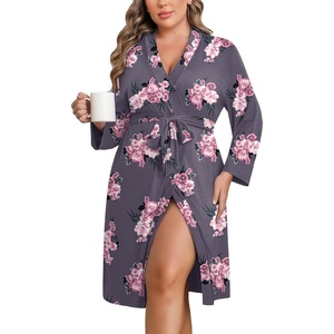 Ekouaer Women Plus Size Robe Knee Length Lightweight Bathrobe Short Kimono Robes with Pockets Maternity Robe | V Neck,Knee Length,Kimono,Soft,Comfy,Maternity Robes(Purple Flower)