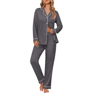Ekouaer Womens Pajama Sets Button Down Long Sleeve & Pants loungewear(Dark Grey)
