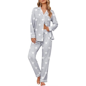 Ekouaer Womens Pajama Sets Button Down Long Sleeve & Pants loungewear(Light Grey Star)