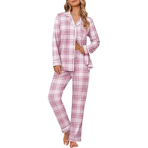 Ekouaer Womens Pajama Sets Button Down Long Sleeve & Pants loungewear(Pink White Plaid)