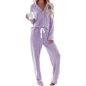 Ekouaer Women’s Pajamas Long Sleeve Loungewear Casual Button Down Pjs | Soft Sleepwear,Notch Collar,Elastic Waist Pants with Side Pockets,Adjustable Drawstring,Pajama Party,Maternity,Postpartum(Light Purple)