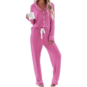 Ekouaer Women’s Pajamas Long Sleeve Loungewear Casual Button Down Pjs | Soft Sleepwear,Notch Collar,Elastic Waist Pants with Side Pockets,Adjustable Drawstring,Pajama Party,Maternity,Postpartum(Rosy)