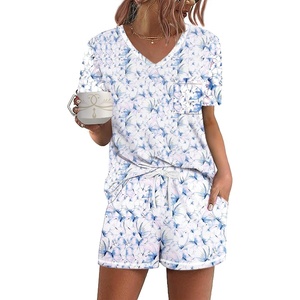 Ekouaer Women’s Pajamas Sets Short Sleeve Pjs Two Piece Sleepwear Casual Lounge Sets With Pockets(Blue Butterfly)