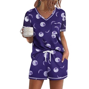Ekouaer Women’s Pajamas Sets Short Sleeve Pjs Two Piece Sleepwear Casual Lounge Sets With Pockets(Blue Moon)