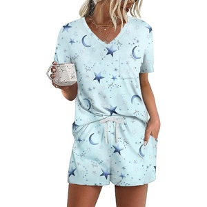 Ekouaer Women’s Pajamas Sets Short Sleeve Pjs Two Piece Sleepwear Casual Lounge Sets With Pockets(Blue Moon Star)