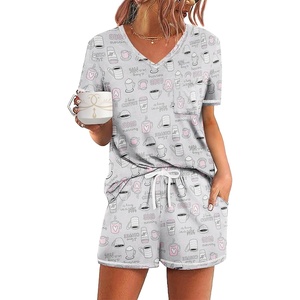 Ekouaer Women’s Pajamas Sets Short Sleeve Pjs Two Piece Sleepwear Casual Lounge Sets With Pockets(Coffee Cup)