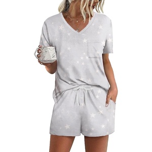 Ekouaer Women’s Pajamas Sets Short Sleeve Pjs Two Piece Sleepwear Casual Lounge Sets With Pockets(Grey Star)