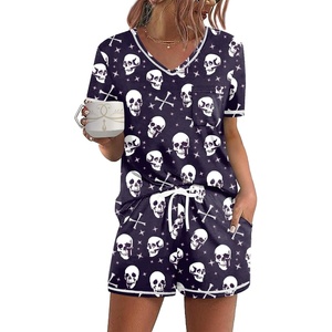 Ekouaer Women’s Pajamas Sets Short Sleeve Pjs Two Piece Sleepwear Casual Lounge Sets With Pockets(Halloween Skull)
