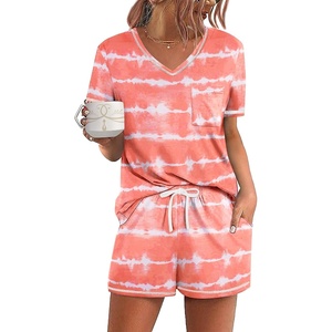 Ekouaer Women’s Pajamas Sets Short Sleeve Pjs Two Piece Sleepwear Casual Lounge Sets With Pockets(Wave)