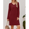 Ekouaer Long Sleeve Nightgowns for Women V Neck Ribbed Knit Sleepwear S-3XL | Soft Cozy Stretchy Sleepshirt Loose Fit House Dress for Sleep, Home, Casual Time, Going Out, Party(Wine Red)