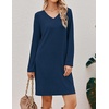 Ekouaer Long Sleeve Nightgowns for Women V Neck Ribbed Knit Sleepwear S-3XL | Soft Cozy Stretchy Sleepshirt Loose Fit House Dress for Sleep, Home, Casual Time, Going Out, Party(Navy Blue)