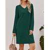 Ekouaer Long Sleeve Nightgowns for Women V Neck Ribbed Knit Sleepwear S-3XL | Soft Cozy Stretchy Sleepshirt Loose Fit House Dress for Sleep, Home, Casual Time, Going Out, Party(Deep Green)