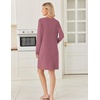 Ekouaer Long Sleeve Nightgowns for Women V Neck Ribbed Knit Sleepwear S-3XL | Soft Cozy Stretchy Sleepshirt Loose Fit House Dress for Sleep, Home, Casual Time, Going Out, Party(Dusty Rose)