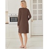 Ekouaer Long Sleeve Nightgowns for Women V Neck Ribbed Knit Sleepwear S-3XL | Soft Cozy Stretchy Sleepshirt Loose Fit House Dress for Sleep, Home, Casual Time, Going Out, Party(Brown)