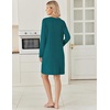Ekouaer Long Sleeve Nightgowns for Women V Neck Ribbed Knit Sleepwear S-3XL | Soft Cozy Stretchy Sleepshirt Loose Fit House Dress for Sleep, Home, Casual Time, Going Out, Party(Blue Green)