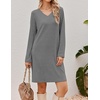 Ekouaer Long Sleeve Nightgowns for Women V Neck Ribbed Knit Sleepwear S-3XL | Soft Cozy Stretchy Sleepshirt Loose Fit House Dress for Sleep, Home, Casual Time, Going Out, Party(Mid Grey)