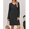 Ekouaer Long Sleeve Nightgowns for Women V Neck Ribbed Knit Sleepwear S-3XL | Soft Cozy Stretchy Sleepshirt Loose Fit House Dress for Sleep, Home, Casual Time, Going Out, Party(Black)