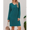 Ekouaer Long Sleeve Nightgowns for Women V Neck Ribbed Knit Sleepwear S-3XL | Soft Cozy Stretchy Sleepshirt Loose Fit House Dress for Sleep, Home, Casual Time, Going Out, Party(Blue Green)
