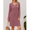 Ekouaer Long Sleeve Nightgowns for Women V Neck Ribbed Knit Sleepwear S-3XL | Soft Cozy Stretchy Sleepshirt Loose Fit House Dress for Sleep, Home, Casual Time, Going Out, Party(Dusty Rose)