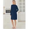 Ekouaer Long Sleeve Nightgowns for Women V Neck Ribbed Knit Sleepwear S-3XL | Soft Cozy Stretchy Sleepshirt Loose Fit House Dress for Sleep, Home, Casual Time, Going Out, Party(Navy Blue)