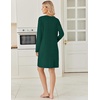 Ekouaer Long Sleeve Nightgowns for Women V Neck Ribbed Knit Sleepwear S-3XL | Soft Cozy Stretchy Sleepshirt Loose Fit House Dress for Sleep, Home, Casual Time, Going Out, Party(Deep Green)
