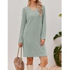 Ekouaer Long Sleeve Nightgowns for Women V Neck Ribbed Knit Sleepwear S-3XL | Soft Cozy Stretchy Sleepshirt Loose Fit House Dress for Sleep, Home, Casual Time, Going Out, Party(Light Green)