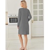 Ekouaer Long Sleeve Nightgowns for Women V Neck Ribbed Knit Sleepwear S-3XL | Soft Cozy Stretchy Sleepshirt Loose Fit House Dress for Sleep, Home, Casual Time, Going Out, Party(Mid Grey)