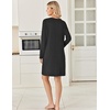 Ekouaer Long Sleeve Nightgowns for Women V Neck Ribbed Knit Sleepwear S-3XL | Soft Cozy Stretchy Sleepshirt Loose Fit House Dress for Sleep, Home, Casual Time, Going Out, Party(Black)