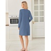 Ekouaer Long Sleeve Nightgowns for Women V Neck Ribbed Knit Sleepwear S-3XL | Soft Cozy Stretchy Sleepshirt Loose Fit House Dress for Sleep, Home, Casual Time, Going Out, Party(Blue)