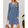 Ekouaer Long Sleeve Nightgowns for Women V Neck Ribbed Knit Sleepwear S-3XL | Soft Cozy Stretchy Sleepshirt Loose Fit House Dress for Sleep, Home, Casual Time, Going Out, Party(Blue)