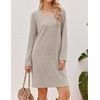 Ekouaer Long Sleeve Nightgowns for Women V Neck Ribbed Knit Sleepwear S-3XL | Soft Cozy Stretchy Sleepshirt Loose Fit House Dress for Sleep, Home, Casual Time, Going Out, Party(Khaki)