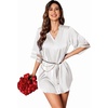 Ekouaer Silk Nightgown for Woman Satin Women’s Nightgown Pajamas Button Down Sleepshirt Sexy Night Shirts 3/4 Sleeve S-XXL(White)