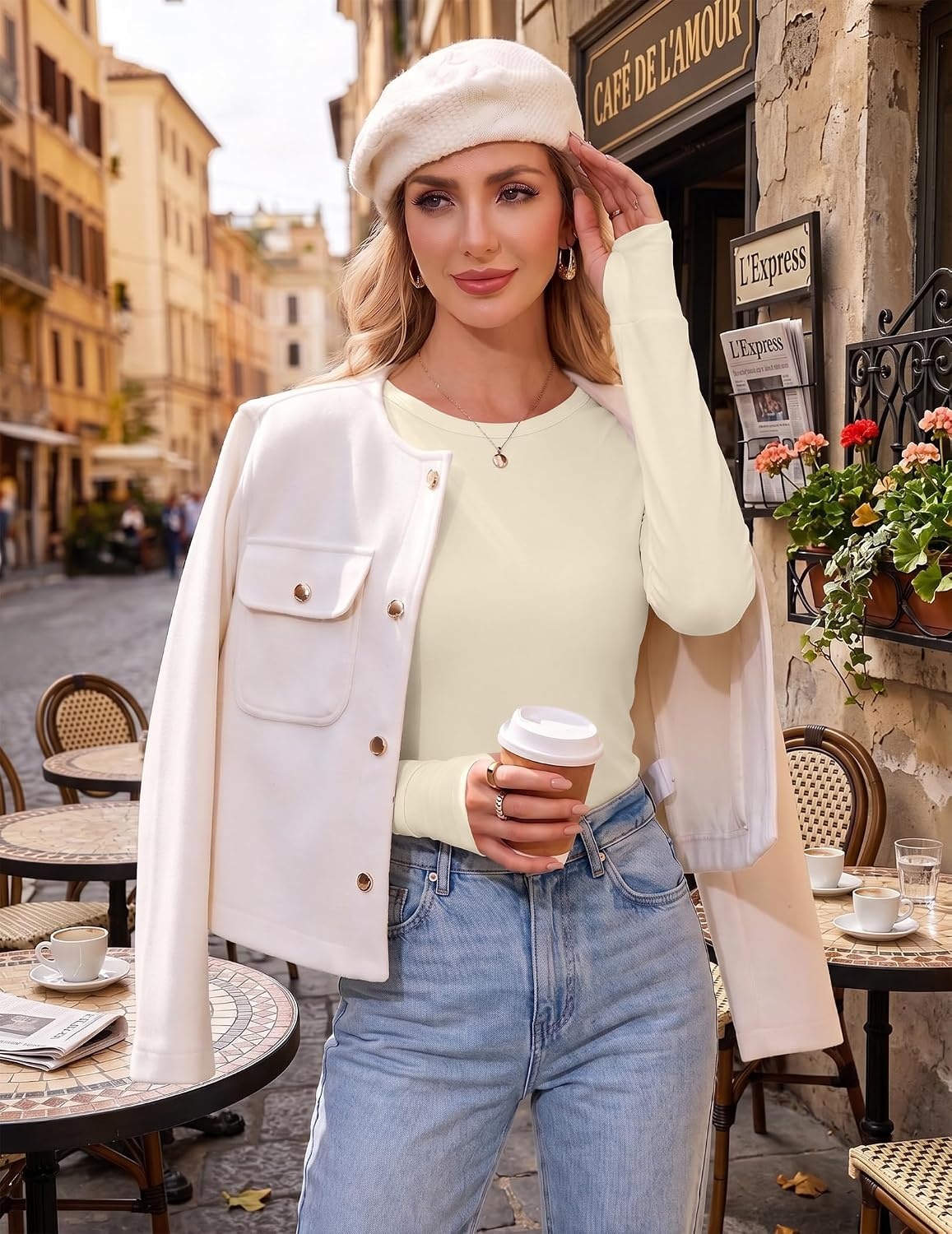 image:imageEkouaer Womens Long Sleeve Shirts Thumb Hole Tops Thermal Fall Clothes Crew Neck T Shirts Loose Fit Undershirts Layering Casual Work Winter OutfitsBeige