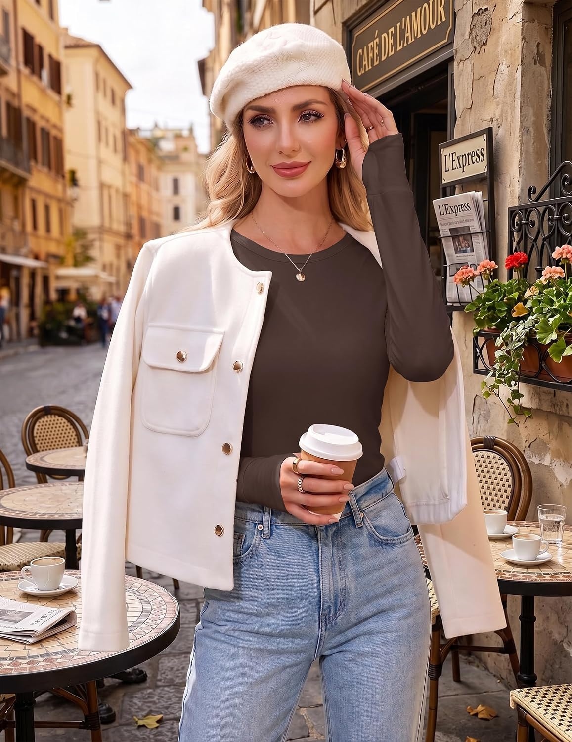 image:imageEkouaer Womens Long Sleeve Shirts Thumb Hole Tops Thermal Fall Clothes Crew Neck T Shirts Loose Fit Undershirts Layering Casual Work Winter OutfitsBrown