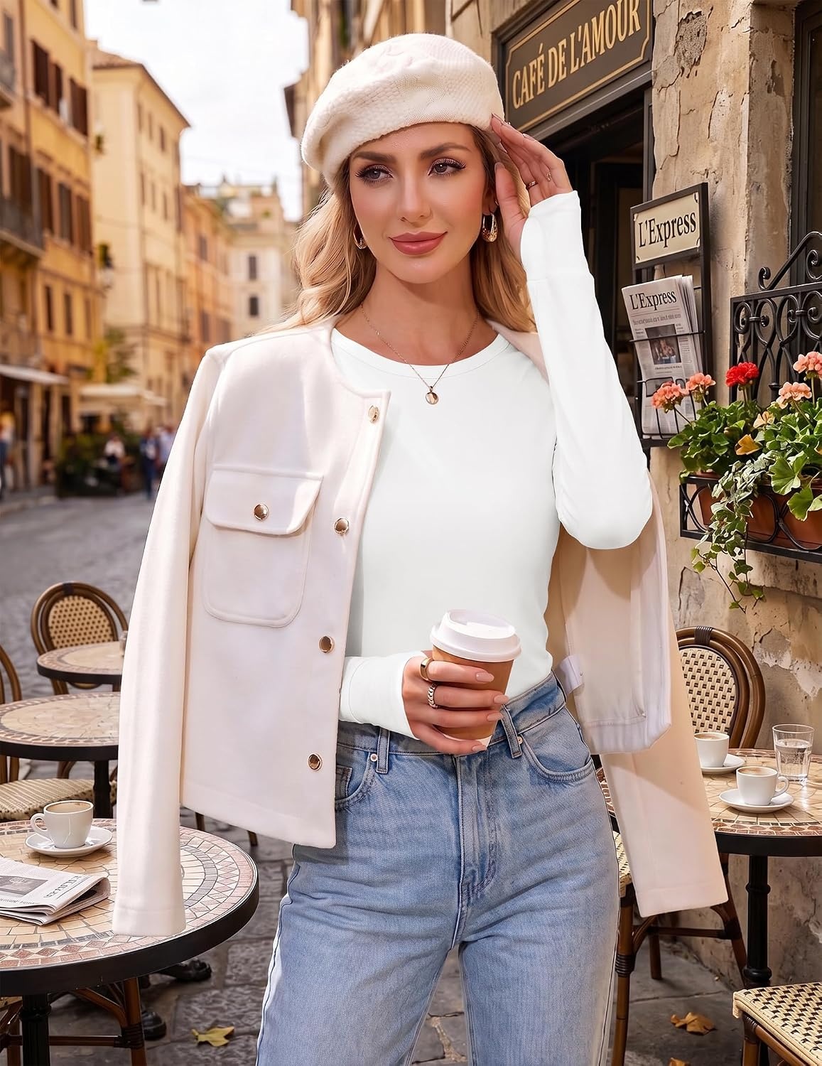 image:imageEkouaer Womens Long Sleeve Shirts Thumb Hole Tops Thermal Fall Clothes Crew Neck T Shirts Loose Fit Undershirts Layering Casual Work Winter OutfitsWhite