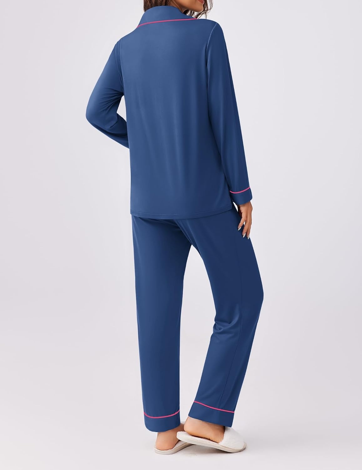 image:imageEkouaer Womens Pajamas Set Button Down Long Sleeve Top amp Pants Lounge Sets Soft Sleepwear Classic notch collar ideal for Home relaxation Wedding Party Daily Wear amp BreastfeedingDeep Blue