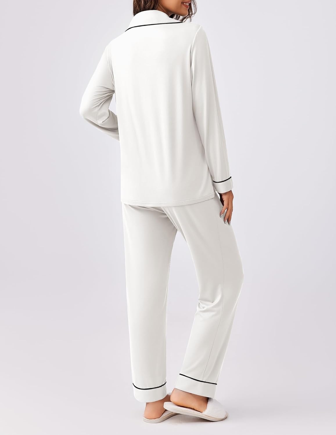 image:imageEkouaer Womens Pajamas Set Button Down Long Sleeve Top amp Pants Lounge Sets Soft Sleepwear Classic notch collar ideal for Home relaxation Wedding Party Daily Wear amp BreastfeedingWhite