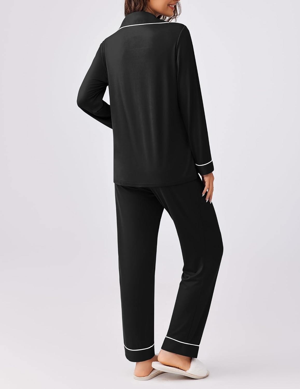 image:imageEkouaer Womens Pajamas Set Button Down Long Sleeve Top amp Pants Lounge Sets Soft Sleepwear Classic notch collar ideal for Home relaxation Wedding Party Daily Wear amp BreastfeedingAblack