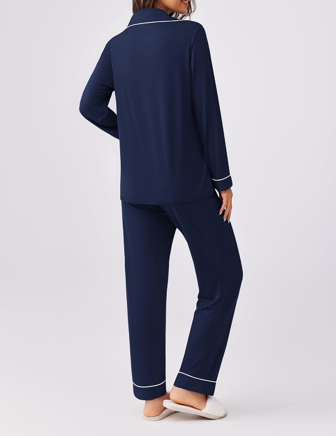 image:imageEkouaer Womens Pajamas Set Button Down Long Sleeve Top amp Pants Lounge Sets Soft Sleepwear Classic notch collar ideal for Home relaxation Wedding Party Daily Wear amp BreastfeedingNavy Blue
