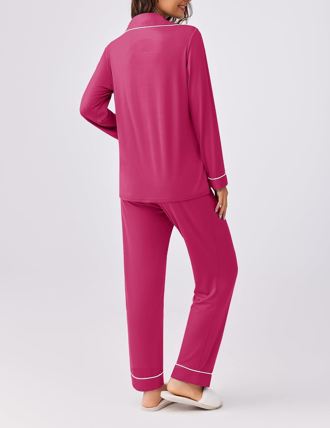 image:imageEkouaer Womens Pajamas Set Button Down Long Sleeve Top amp Pants Lounge Sets Soft Sleepwear Classic notch collar ideal for Home relaxation Wedding Party Daily Wear amp BreastfeedingRose Red