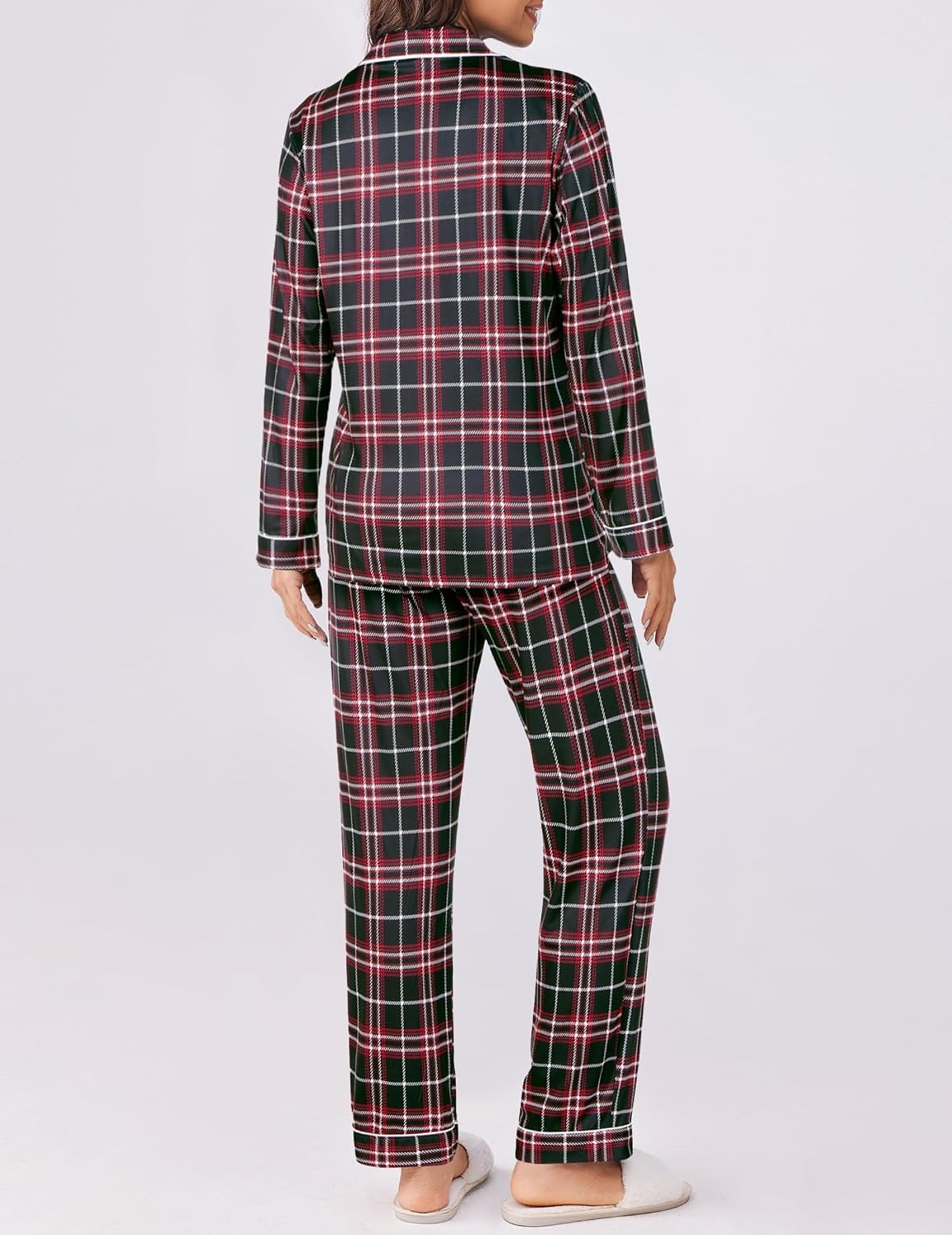 image:imageEkouaer Womens Pajamas Set Button Down Long Sleeve Top amp Pants Lounge Sets Soft Sleepwear Classic notch collar ideal for Home relaxation Wedding Party Daily Wear amp BreastfeedingBblack Plaid