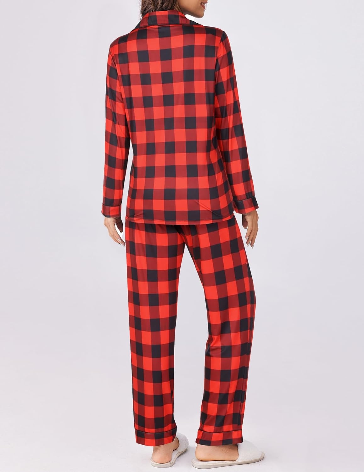 image:imageEkouaer Womens Pajamas Set Button Down Long Sleeve Top amp Pants Lounge Sets Soft Sleepwear Classic notch collar ideal for Home relaxation Wedding Party Daily Wear amp BreastfeedingBred Plaid