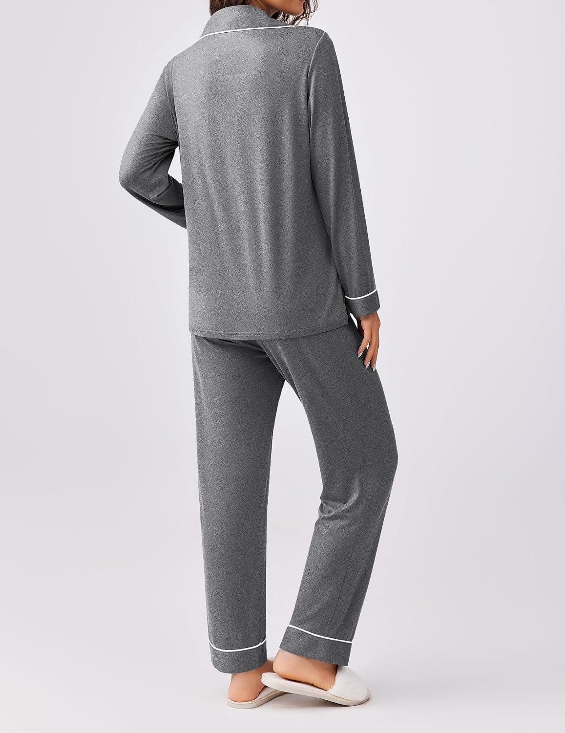 image:imageEkouaer Womens Pajamas Set Button Down Long Sleeve Top amp Pants Lounge Sets Soft Sleepwear Classic notch collar ideal for Home relaxation Wedding Party Daily Wear amp BreastfeedingGrey
