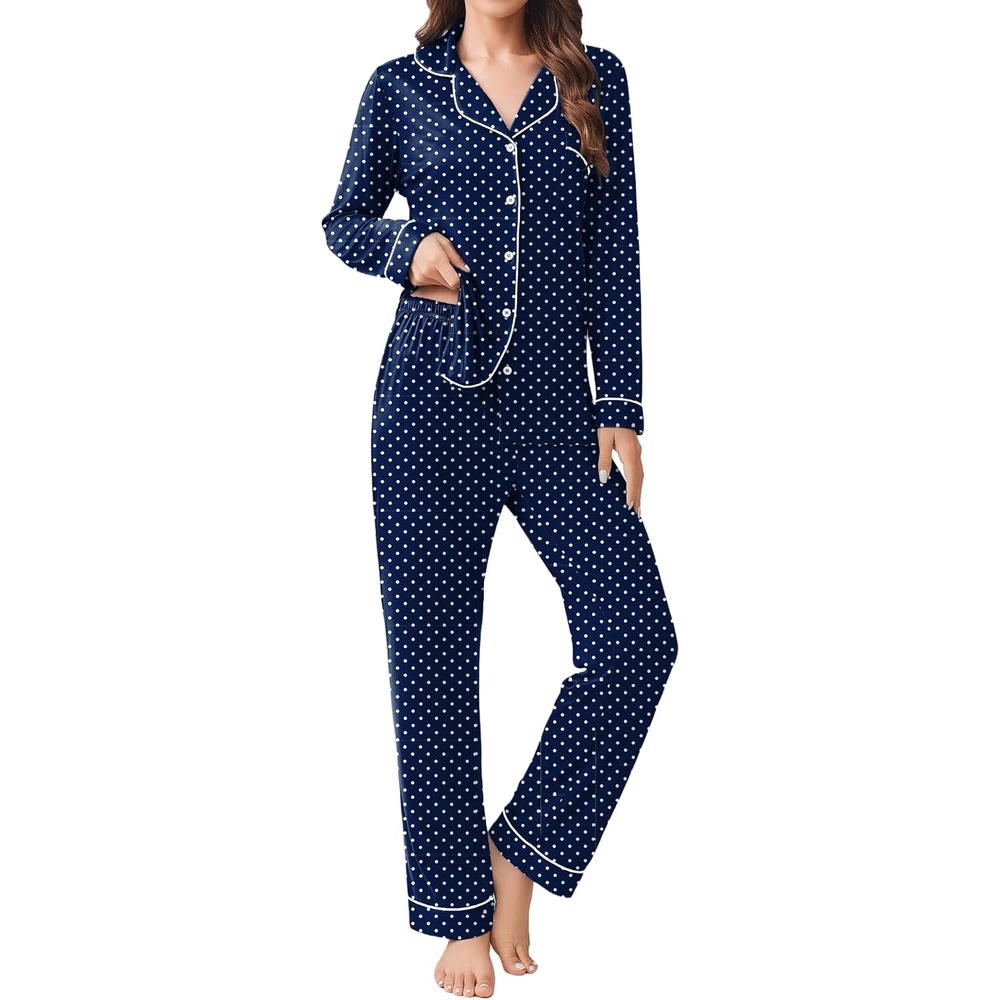 image:imageEkouaer Womens Pajamas Set Button Down Long Sleeve Top amp Pants Lounge Sets  Soft Sleepwear Classic notch collar ideal for Home relaxation Wedding Party Daily Wear amp BreastfeedingPolka Dots