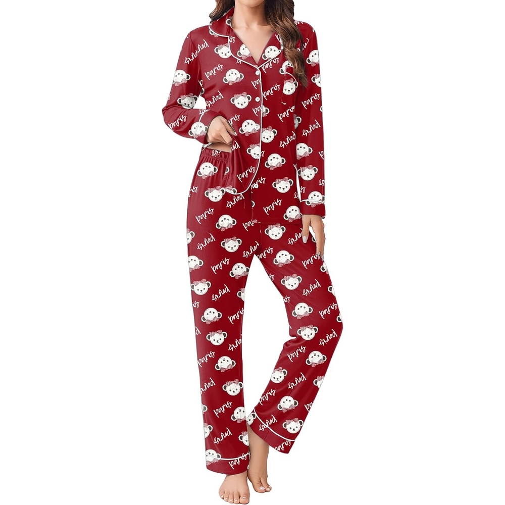 image:imageEkouaer Womens Pajamas Set Button Down Long Sleeve Top amp Pants Lounge Sets Soft Sleepwear Classic notch collar ideal for Home relaxation Wedding Party Daily Wear amp BreastfeedingRed Teddy