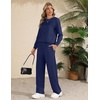 Ekouaer 2 Piece Sets for Women Lounge Set Airport Fall Travel Outfits 2026 | Pleated Top, Long Sleeve, Wide Leg Pants, Casual Tracksuit Matching Sets, Cozy Sweatsuits Vacation Fashion Women Clothing(Navy Blue)