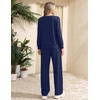 Ekouaer 2 Piece Sets for Women Lounge Set Airport Fall Travel Outfits 2026 | Pleated Top, Long Sleeve, Wide Leg Pants, Casual Tracksuit Matching Sets, Cozy Sweatsuits Vacation Fashion Women Clothing(Navy Blue)