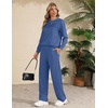 Ekouaer 2 Piece Sets for Women Lounge Set Airport Fall Travel Outfits 2026 | Pleated Top, Long Sleeve, Wide Leg Pants, Casual Tracksuit Matching Sets, Cozy Sweatsuits Vacation Fashion Women Clothing(Classic Blue)