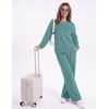 Ekouaer 2 Piece Sets for Women Lounge Set Airport Fall Travel Outfits 2026 | Pleated Top, Long Sleeve, Wide Leg Pants, Casual Tracksuit Matching Sets, Cozy Sweatsuits Vacation Fashion Women Clothing(Grey Green)