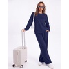 Ekouaer 2 Piece Sets for Women Lounge Set Airport Fall Travel Outfits 2026 | Pleated Top, Long Sleeve, Wide Leg Pants, Casual Tracksuit Matching Sets, Cozy Sweatsuits Vacation Fashion Women Clothing(Navy Blue)